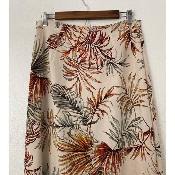 Primark Size 8 Brown Tan Palm Leaves Print Side Slit Button Midi Skirt Vintage - Picture 5 of 9